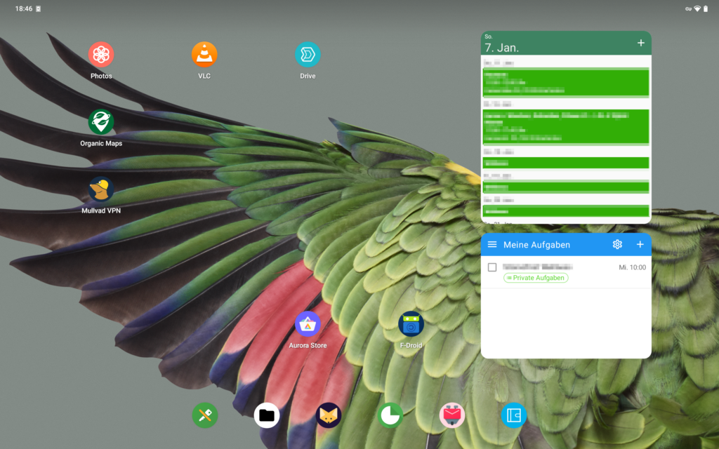 Das Bild zeigt den Startbildschirm von Android auf einem Tablet.