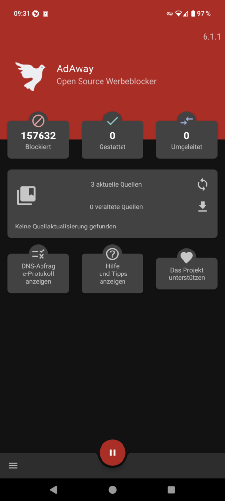 Das Bild zeigt einen Screenshot der Android App AdAway